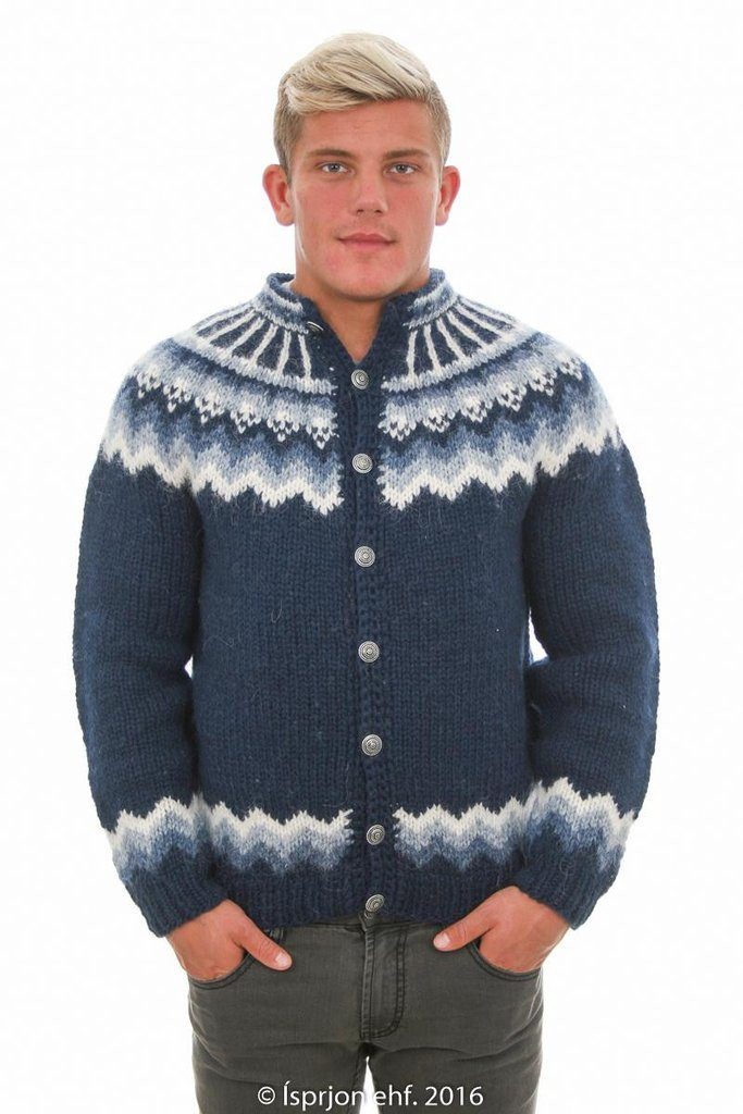 Icelandic Traditional Wool Cardigan for men with zipper and buttons in the front