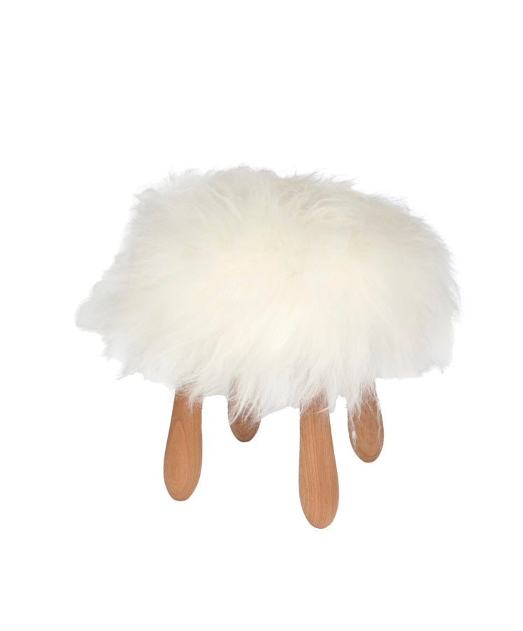 Fuzzy Icelandic Sheepskin Long Hair Wool Fur Stool