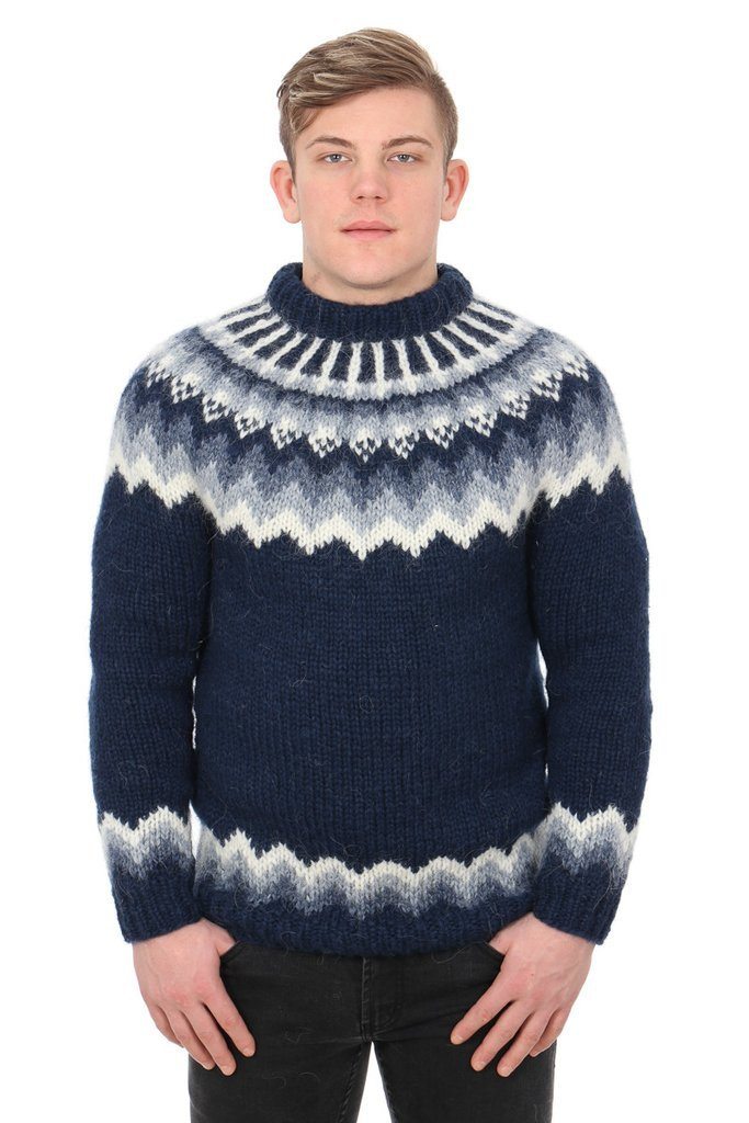 Icelandic traditional pullover wool knitwear for men; sweaters and jumpers and jerseys