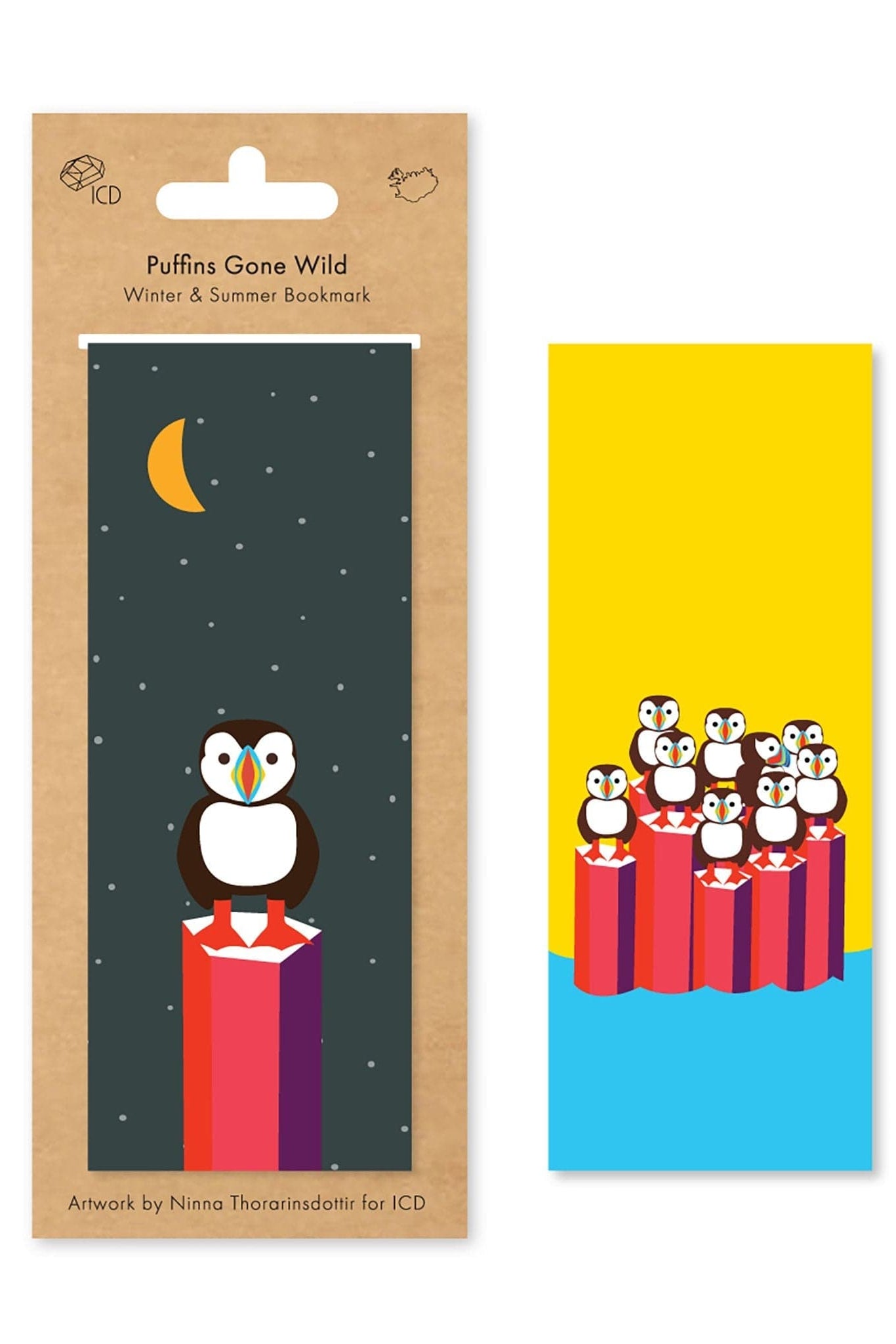 Two bookmarks with penguin illustrations on a white background