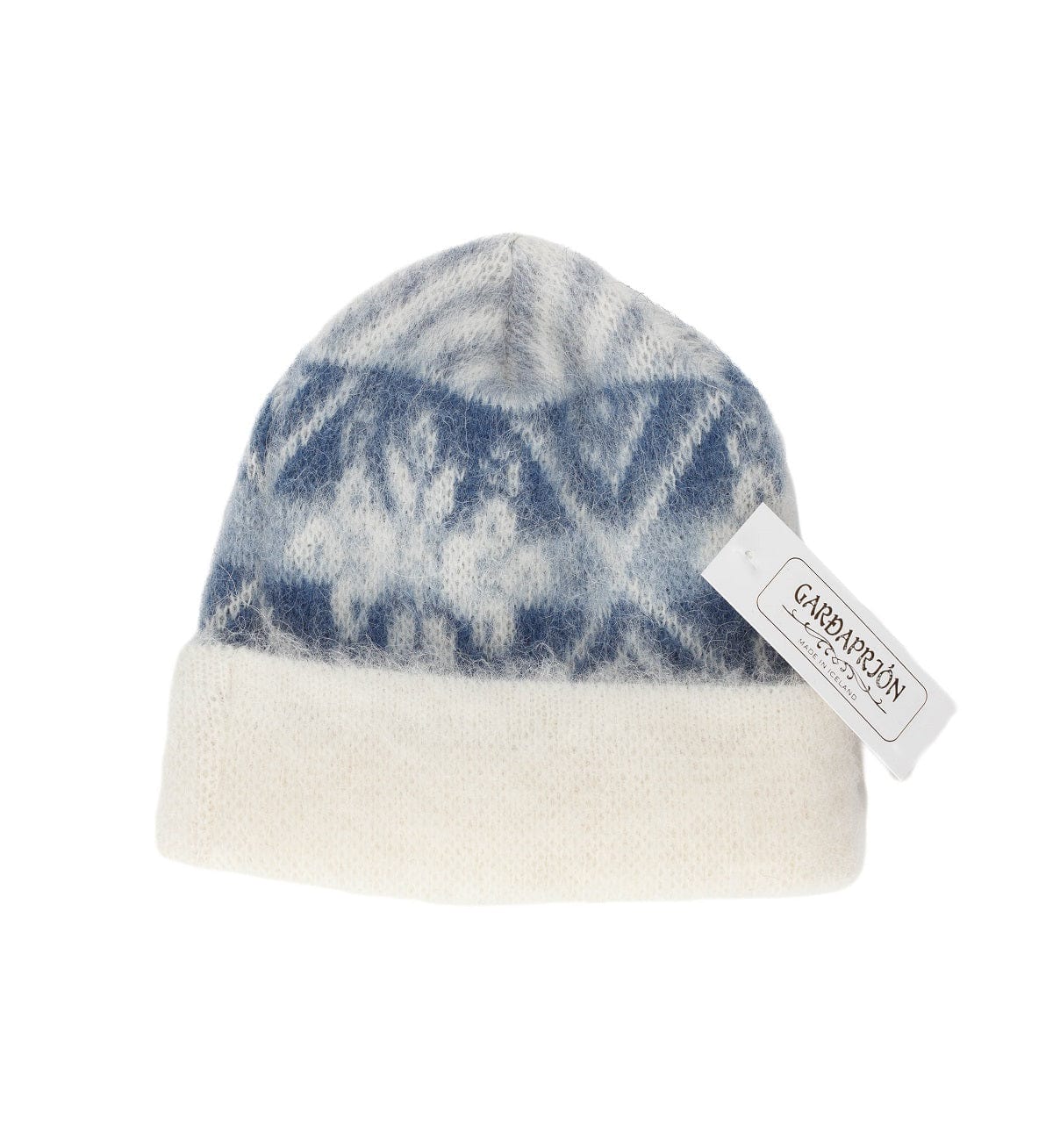 Brushed Wool Hat - 8-petalled rose pattern White / Blue - The Icelandic Store