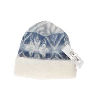 Brushed Wool Hat - 8-petalled rose pattern White / Blue