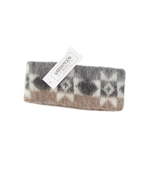 Brushed wool headband 8-petalled rose pattern - Beige / white / grey
