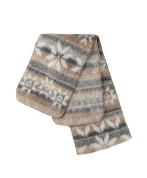 Brushed wool scarf 8-petalled rose pattern - Beige / White / Grey
