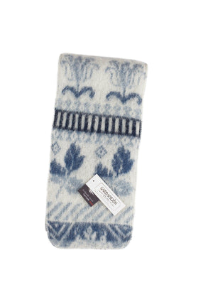 Brushed wool scarf 8-petalled rose pattern - White / Blue