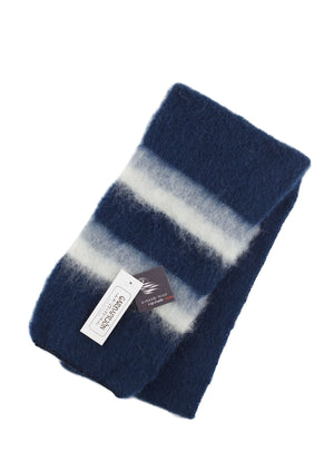 Brushed Wool Scarf - Navy Blue with white and grey stripes