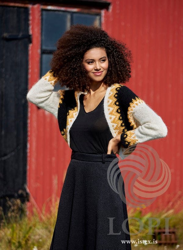 Carmen - Blue and Rust Red Shrug open front Knitting Kit - The Icelandic Store