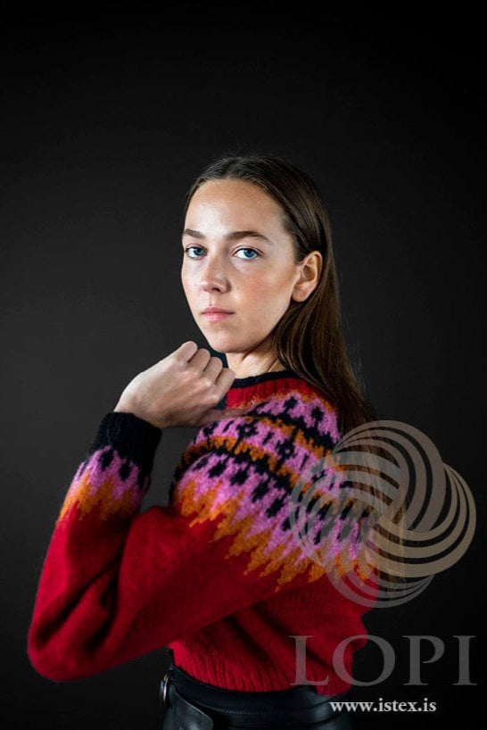 Castle Lettlopi Short Crimson Red Wool Sweater - Knitting Kit