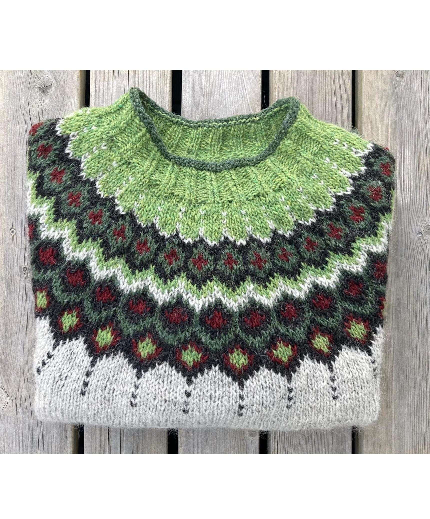Cecilia Lettlopi Spring Green and Grey Wool sweater - Knitting Kit - The Icelandic Store