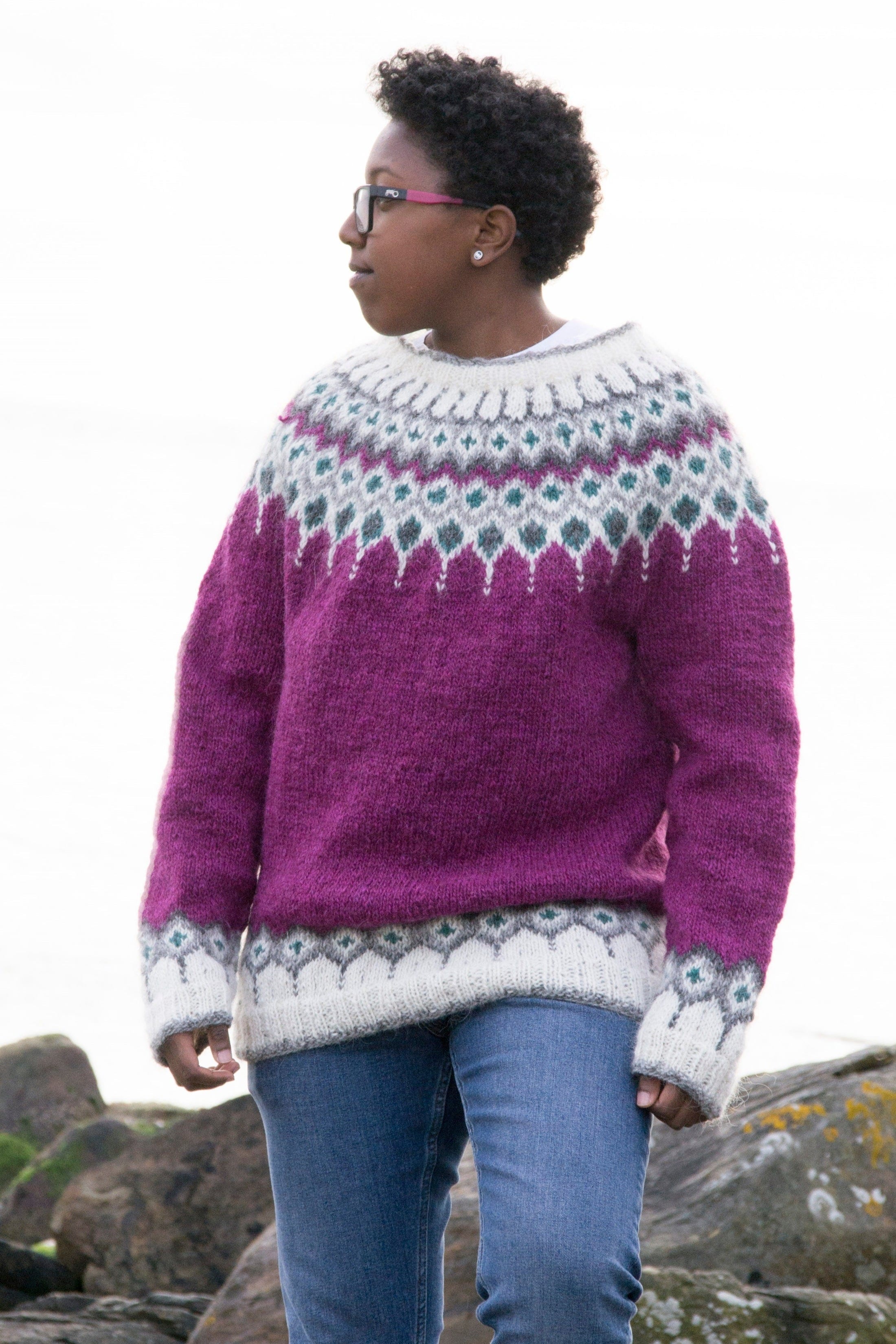 Cecilia Lettlopi Fuchsia Wool sweater - Knitting Kit - The Icelandic Store