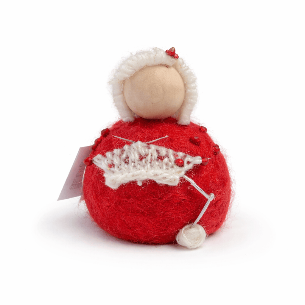 Felted wool Knitting Lady - Red
