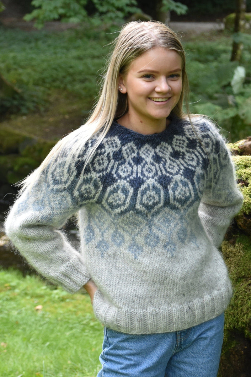 Elina Grande - Light Ash Grey Alafosslopi Wool Sweater Knitting Kit - The Icelandic Store