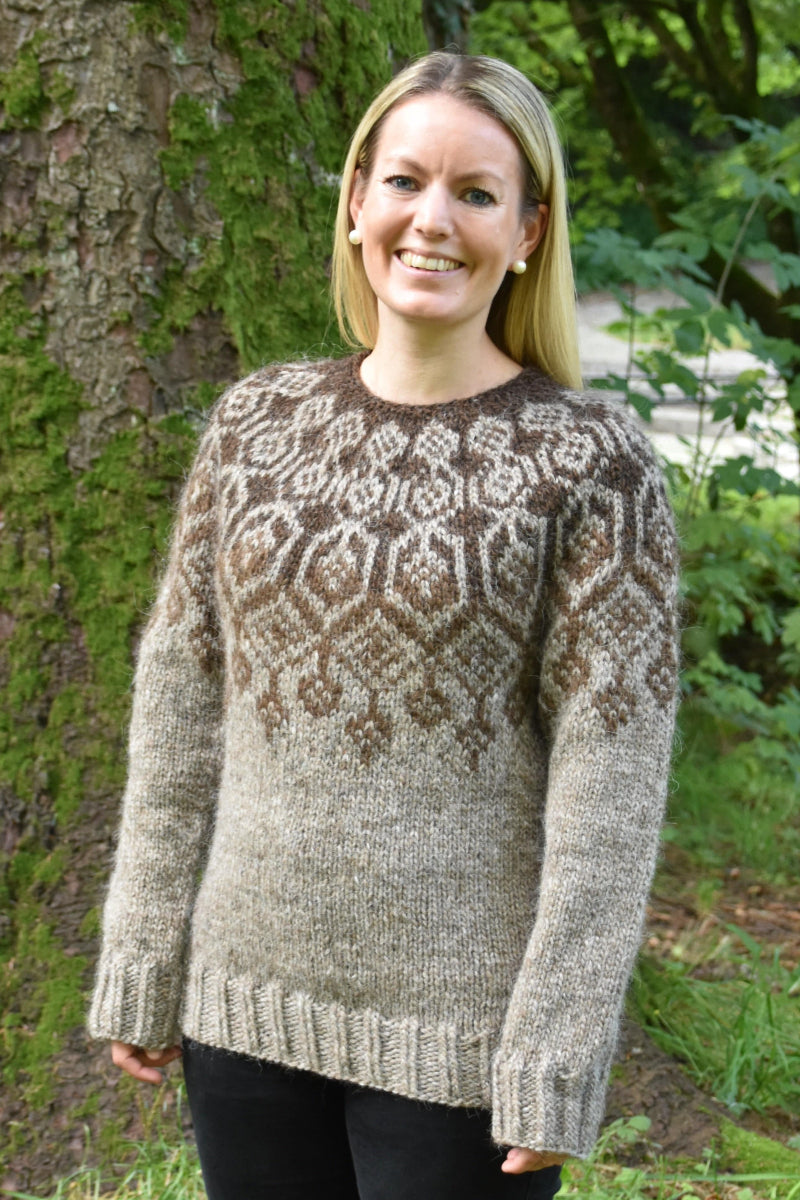 Elina Grande - Black, Red and Orange Alafosslopi Wool Sweater Knitting Kit - The Icelandic Store