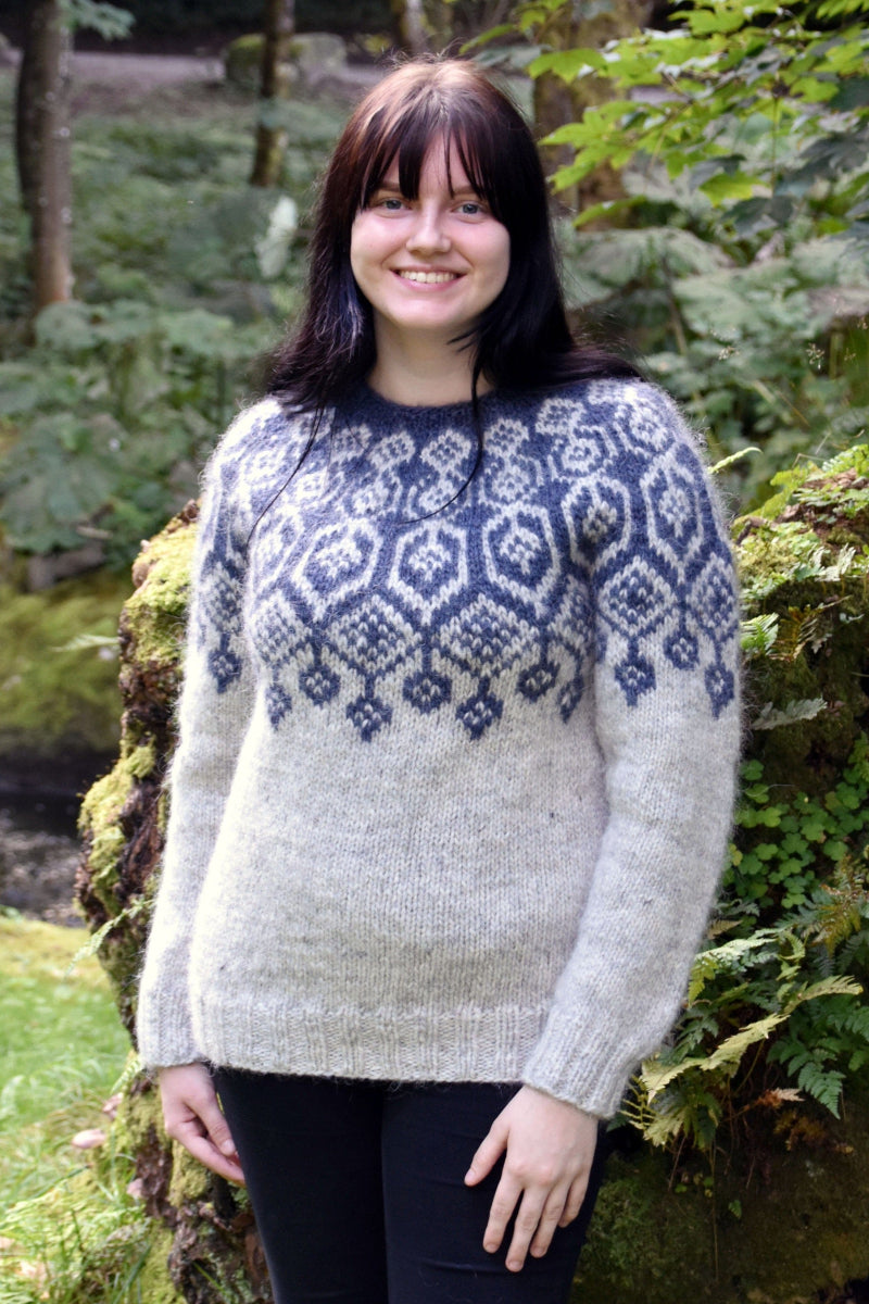 Elina Grande - Black, Red and Orange Alafosslopi Wool Sweater Knitting Kit - The Icelandic Store