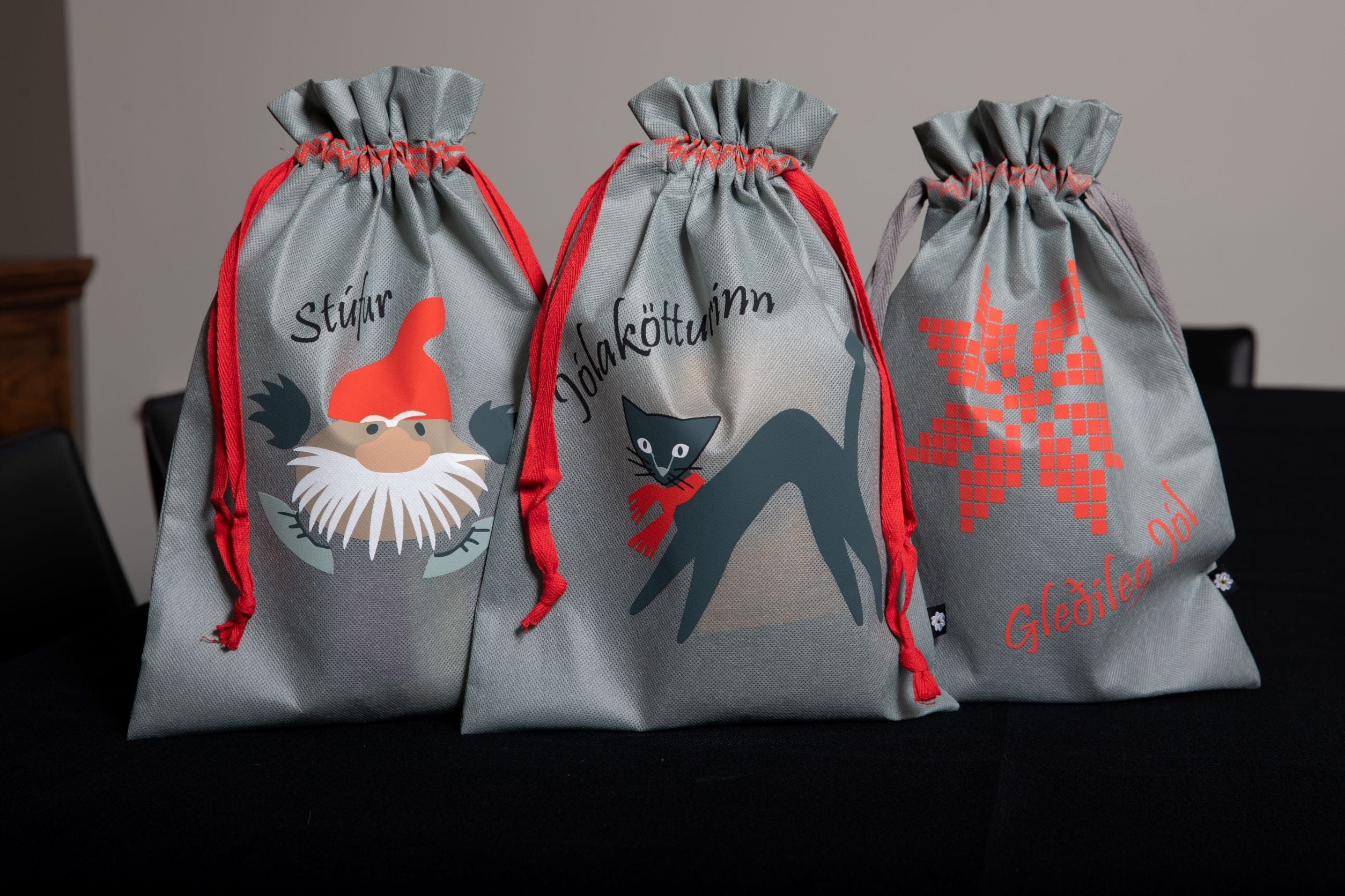Reusable Christmas Gift Bags — Stúfur, Jólarós & Jólaköttur
