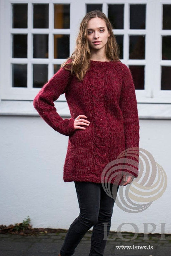 Flétta Dark Red Long Sweater - Knitting Kit - The Icelandic Store