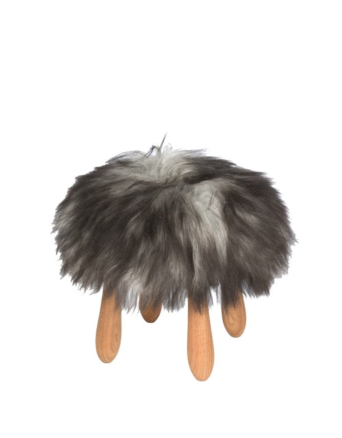 Fuzzy - Icelandic two colored sheepskin wool fur stool - The Icelandic Store
