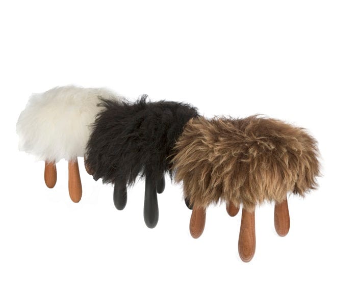 Fuzzy - Icelandic two colored sheepskin wool fur stool - The Icelandic Store