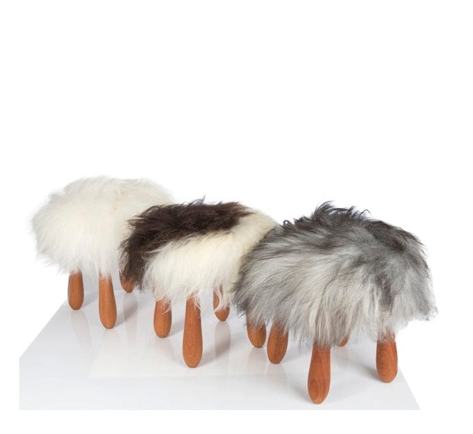 Fuzzy - Icelandic two colored sheepskin wool fur stool - The Icelandic Store