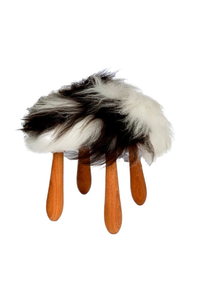 Fuzzy - Icelandic two colored sheepskin wool fur stool - The Icelandic Store