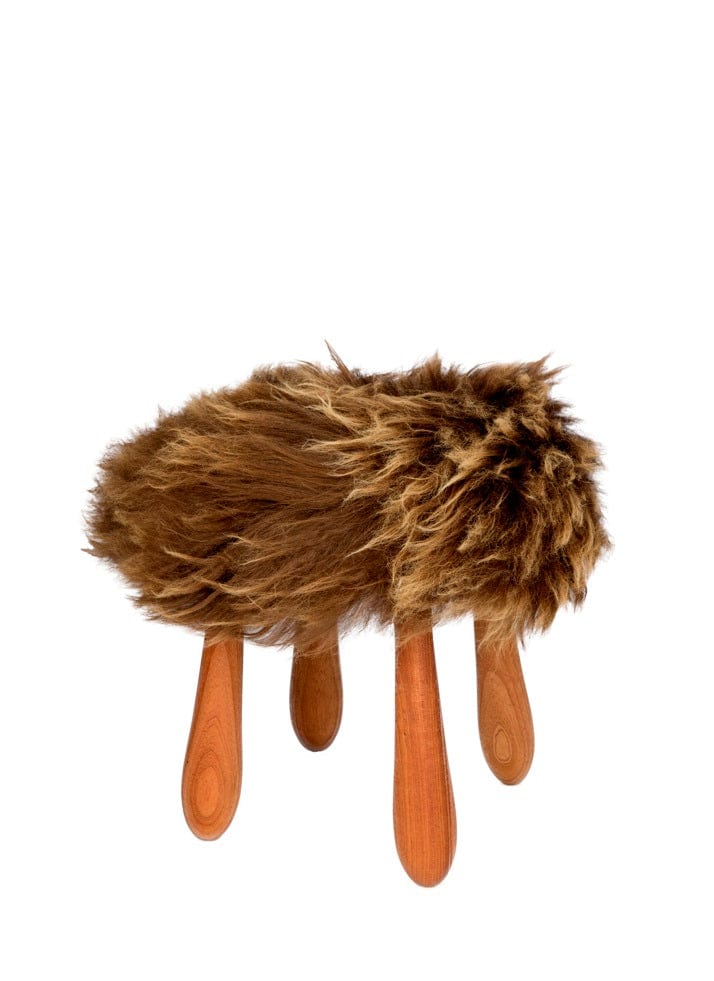 Fuzzy - Icelandic Moorit Brown sheepskin wool fur stool - The Icelandic Store