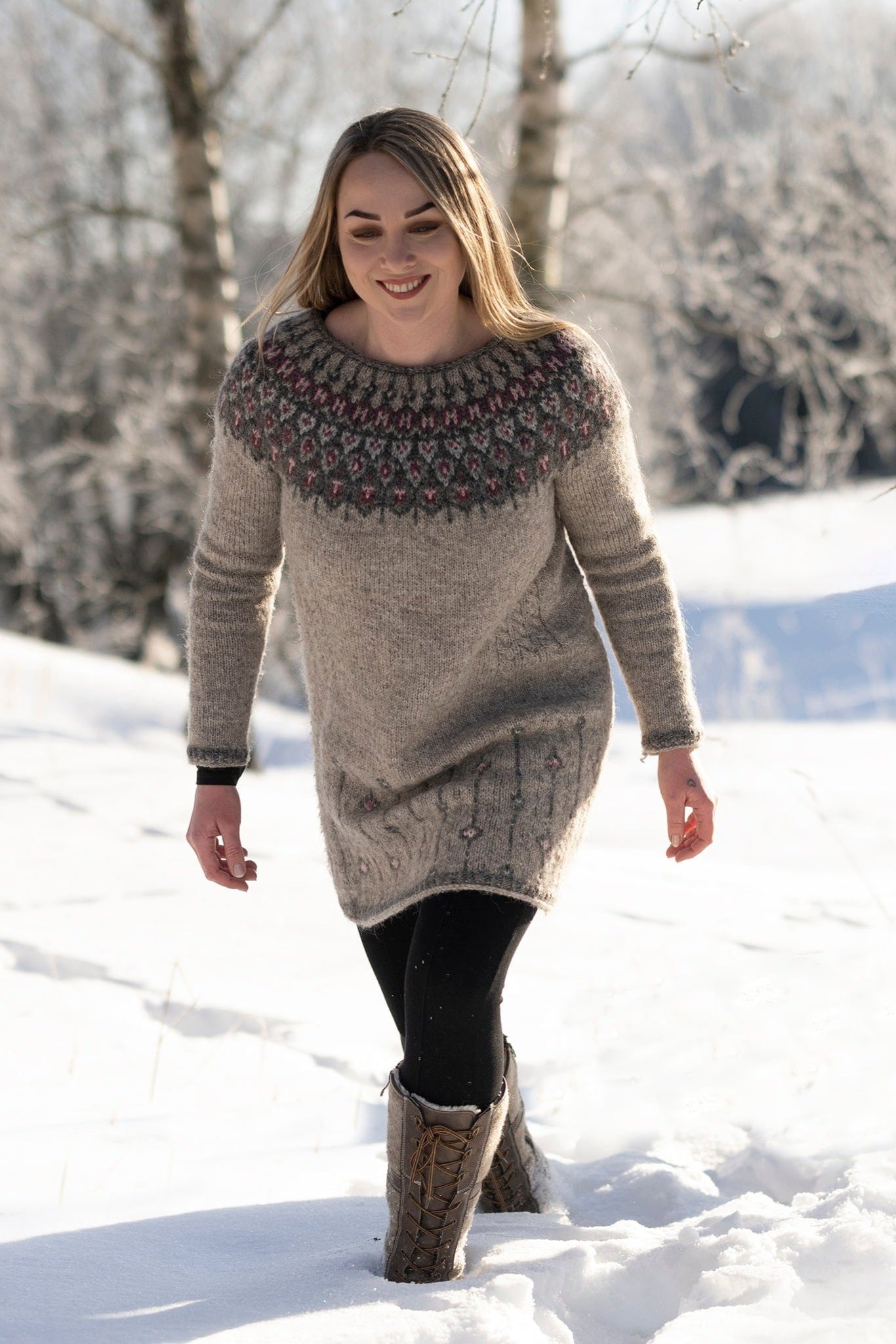Gimsteinn Light Ash Lettlopi Long Sweater Dress - Knitting Kit - The Icelandic Store