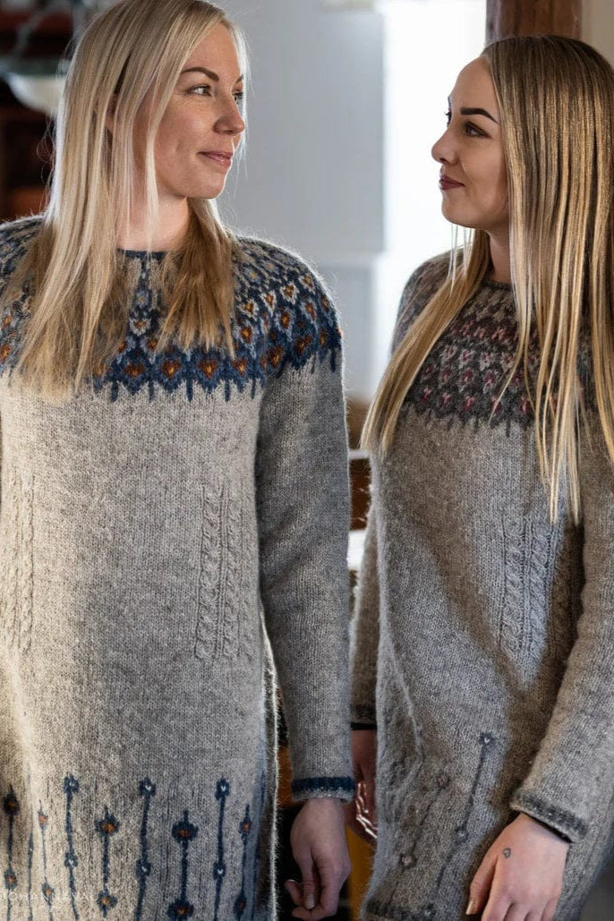 Gimsteinn Light Ash Lettlopi Long Sweater Dress - Knitting Kit - The Icelandic Store