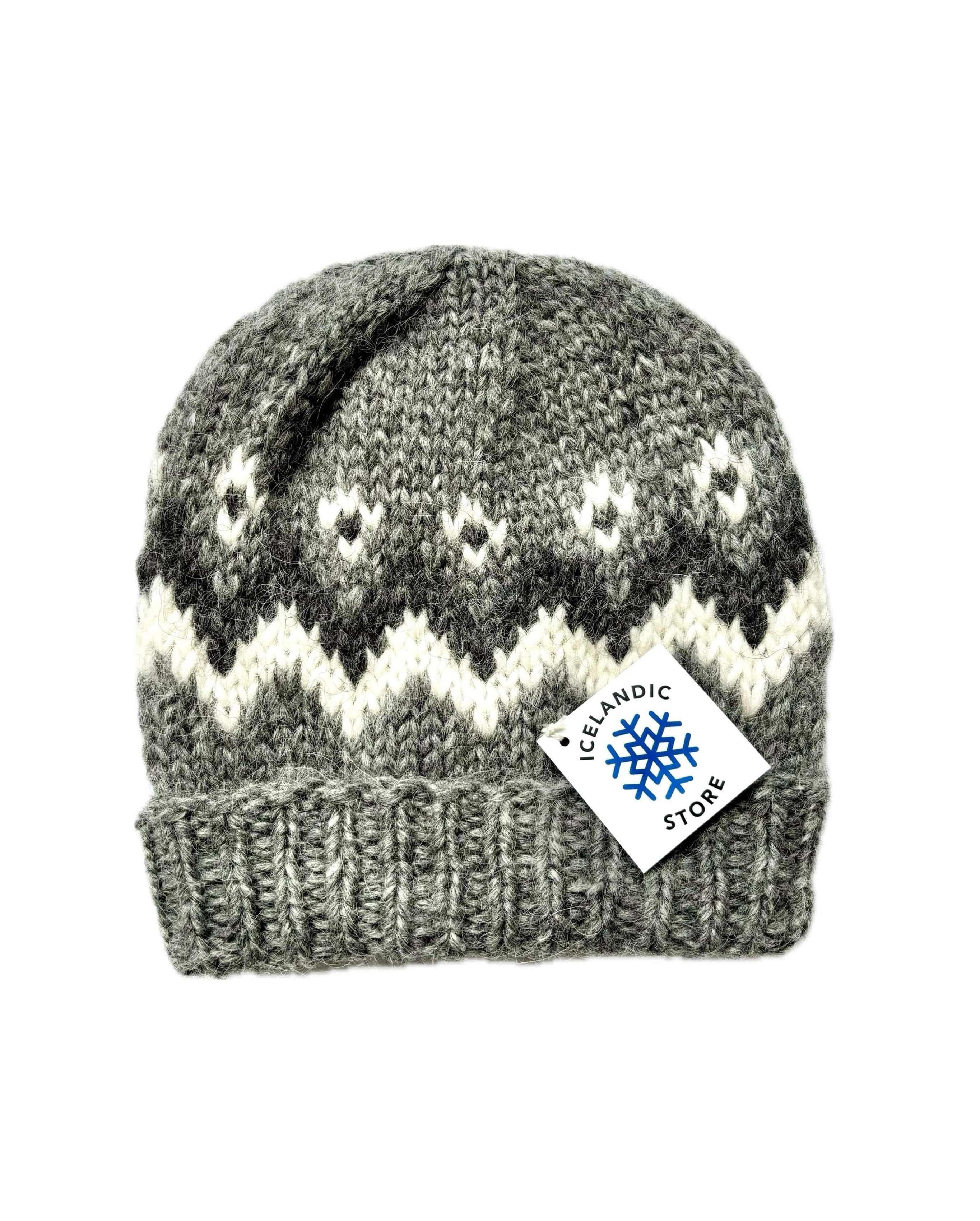 Handknit Wool Hat - Light Grey and White - The Icelandic Store