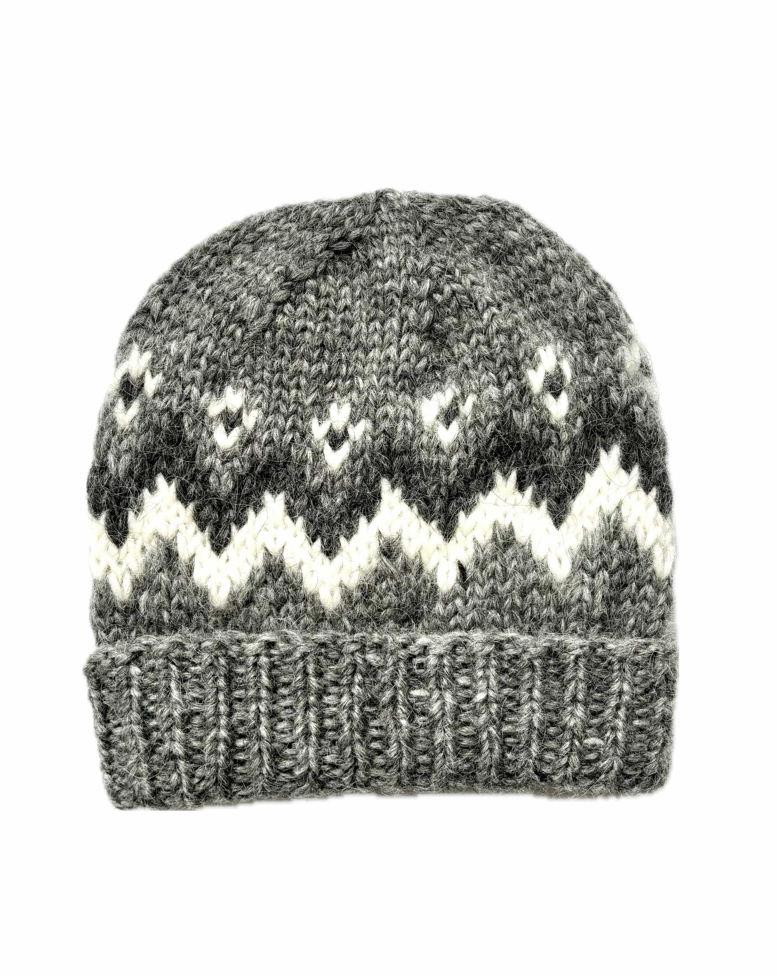 Handknit Wool Hat - Dark Grey and White - The Icelandic Store