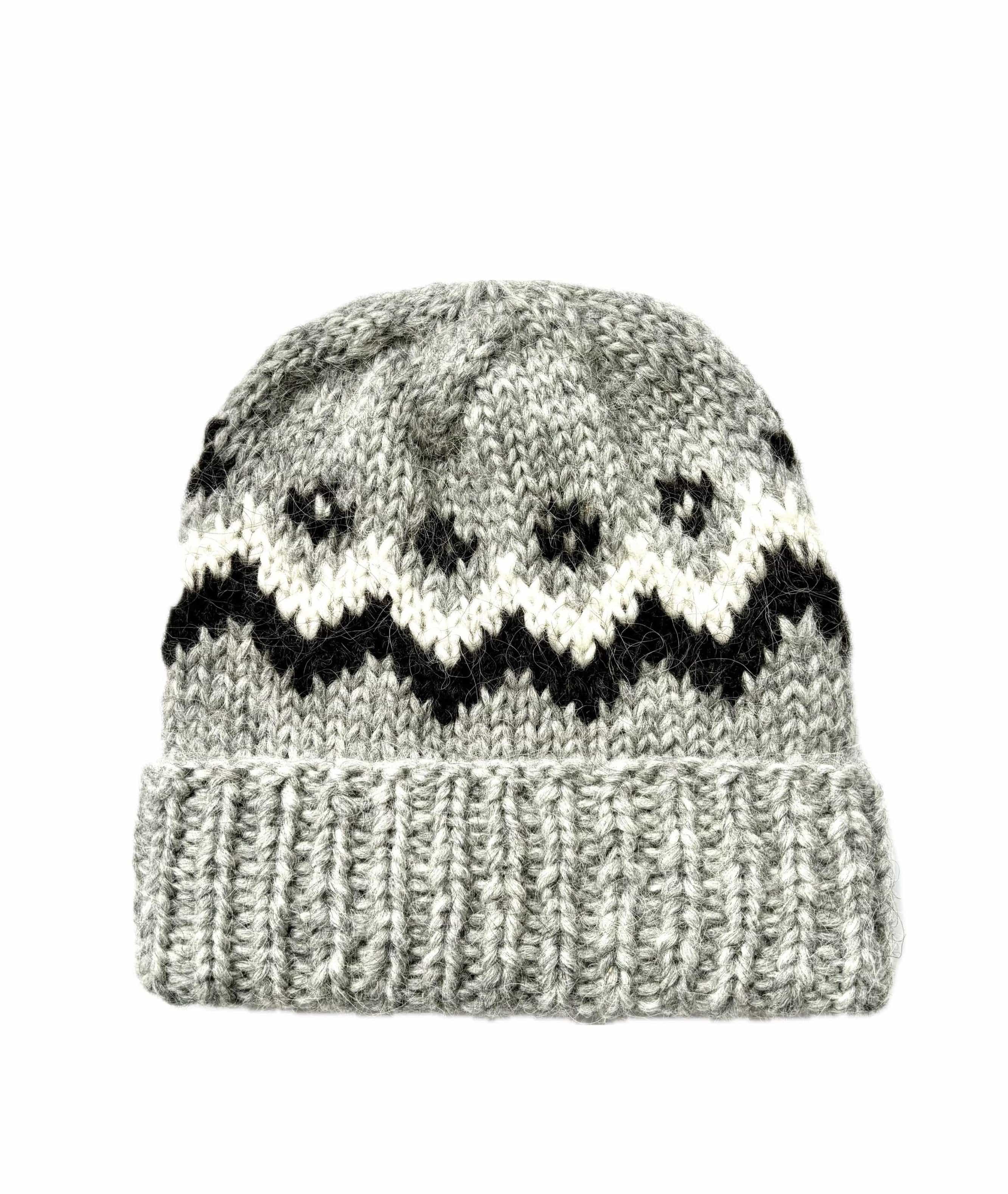 Handknit Wool Hat - Light Grey and White - The Icelandic Store