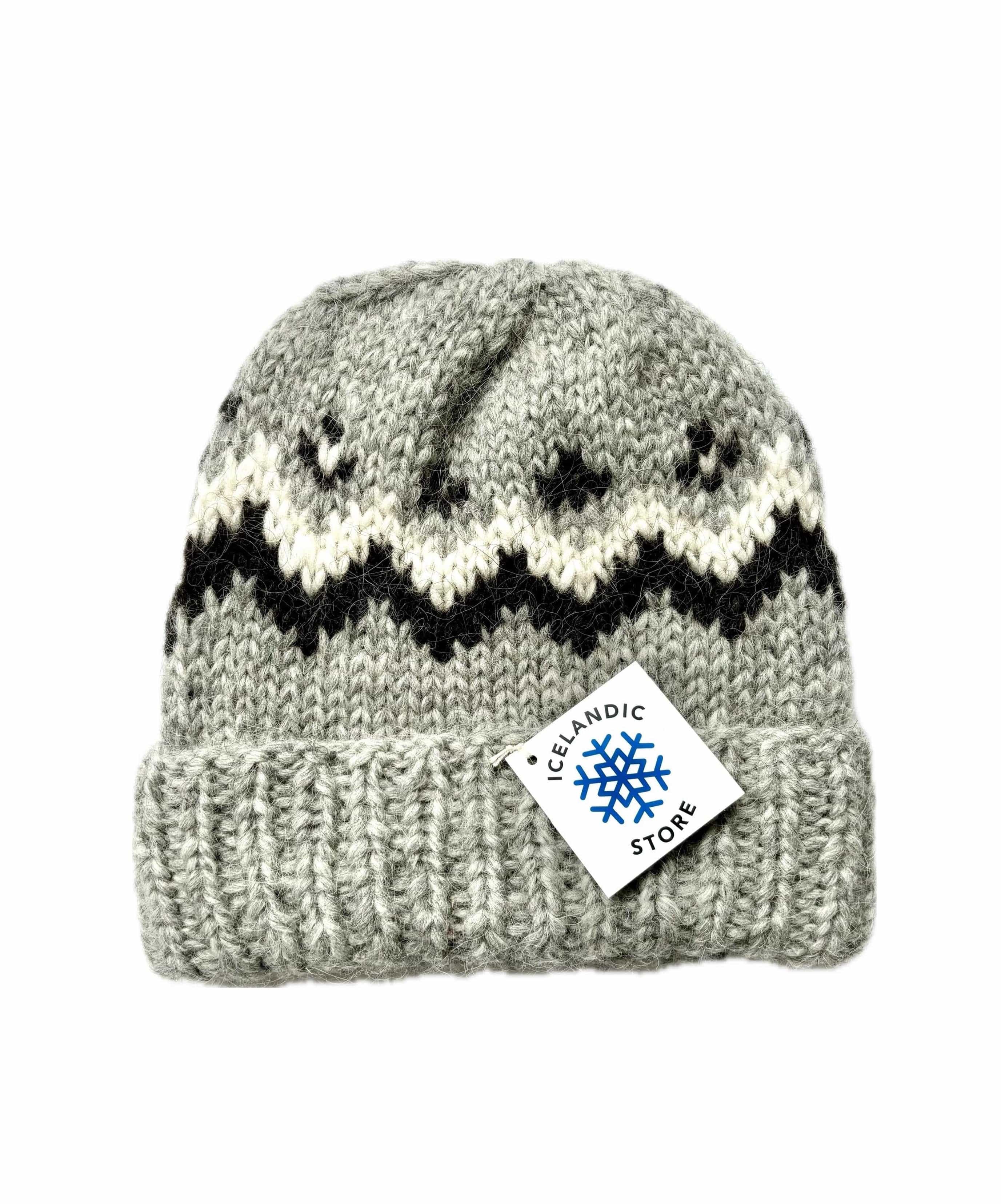 Handknit Wool Hat - Light Grey and White - The Icelandic Store