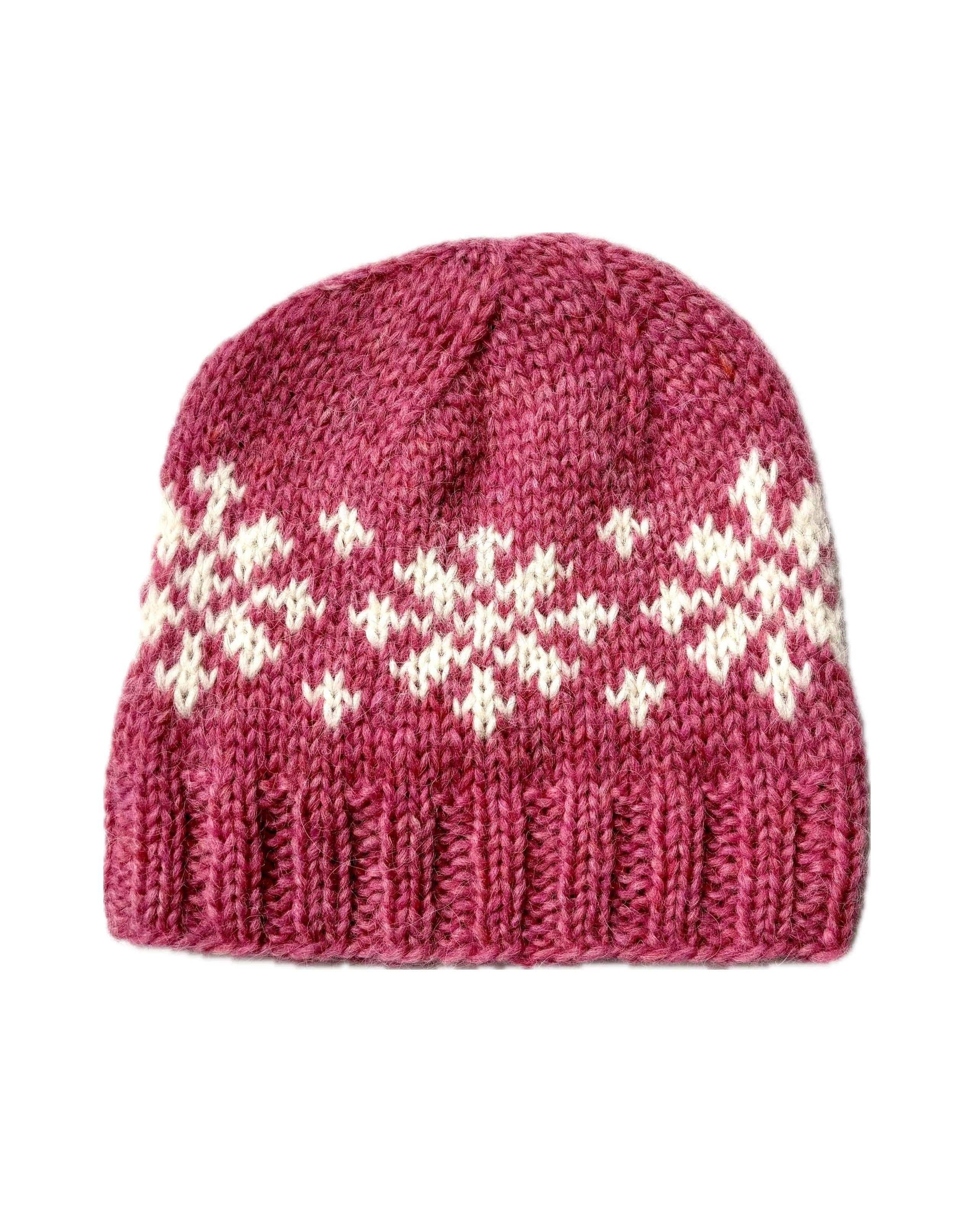 Handknit Wool Hat - Black / White Frostroses - The Icelandic Store