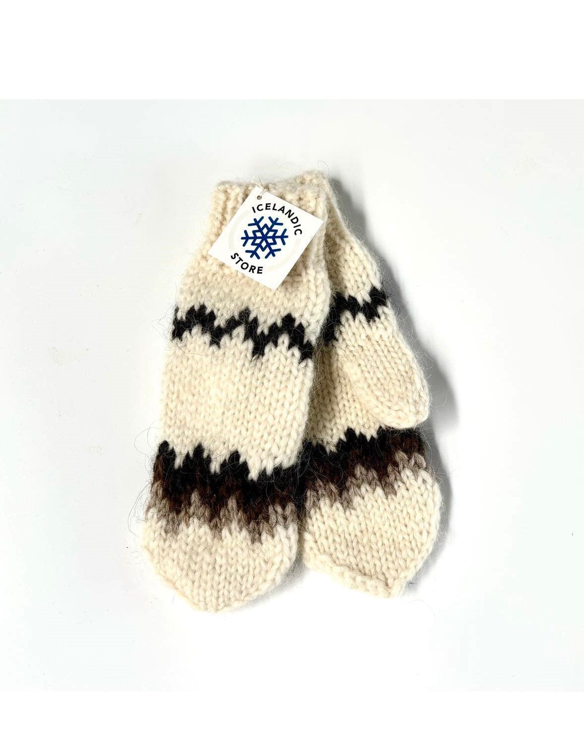 Handknit Wool Mittens - White - The Icelandic Store