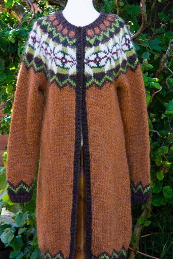 Hanne - Long Brownish Orange Cardigan Sweater Knitting Kit - The Icelandic Store