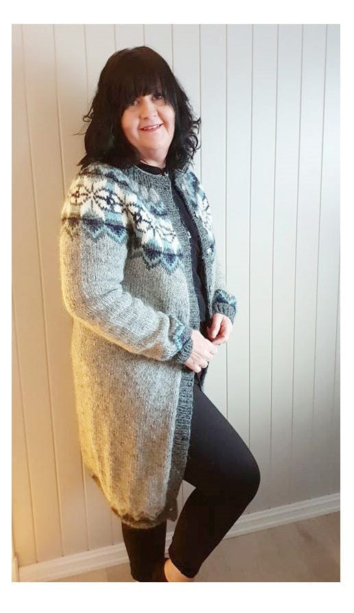 Hanne - Long Light Grey Wool Cardigan Sweater Knitting Kit - The Icelandic Store