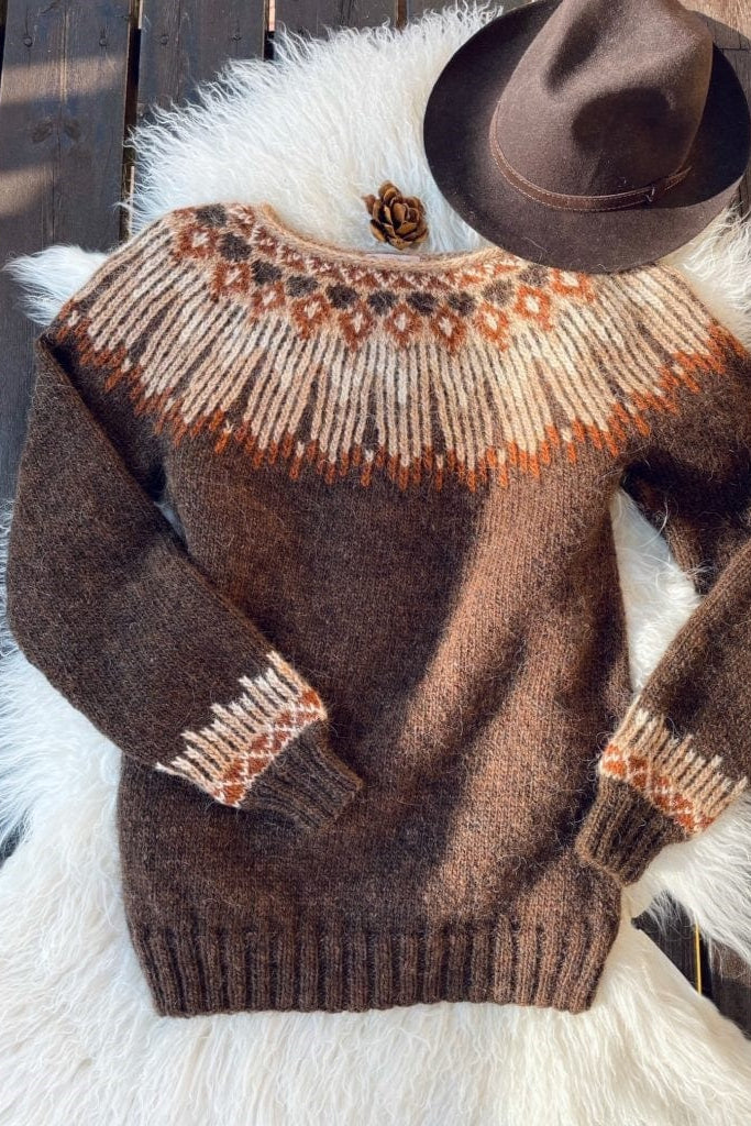 Hopi Chocolate Brown Lettlopi sweater - Knitting Kit - The Icelandic Store