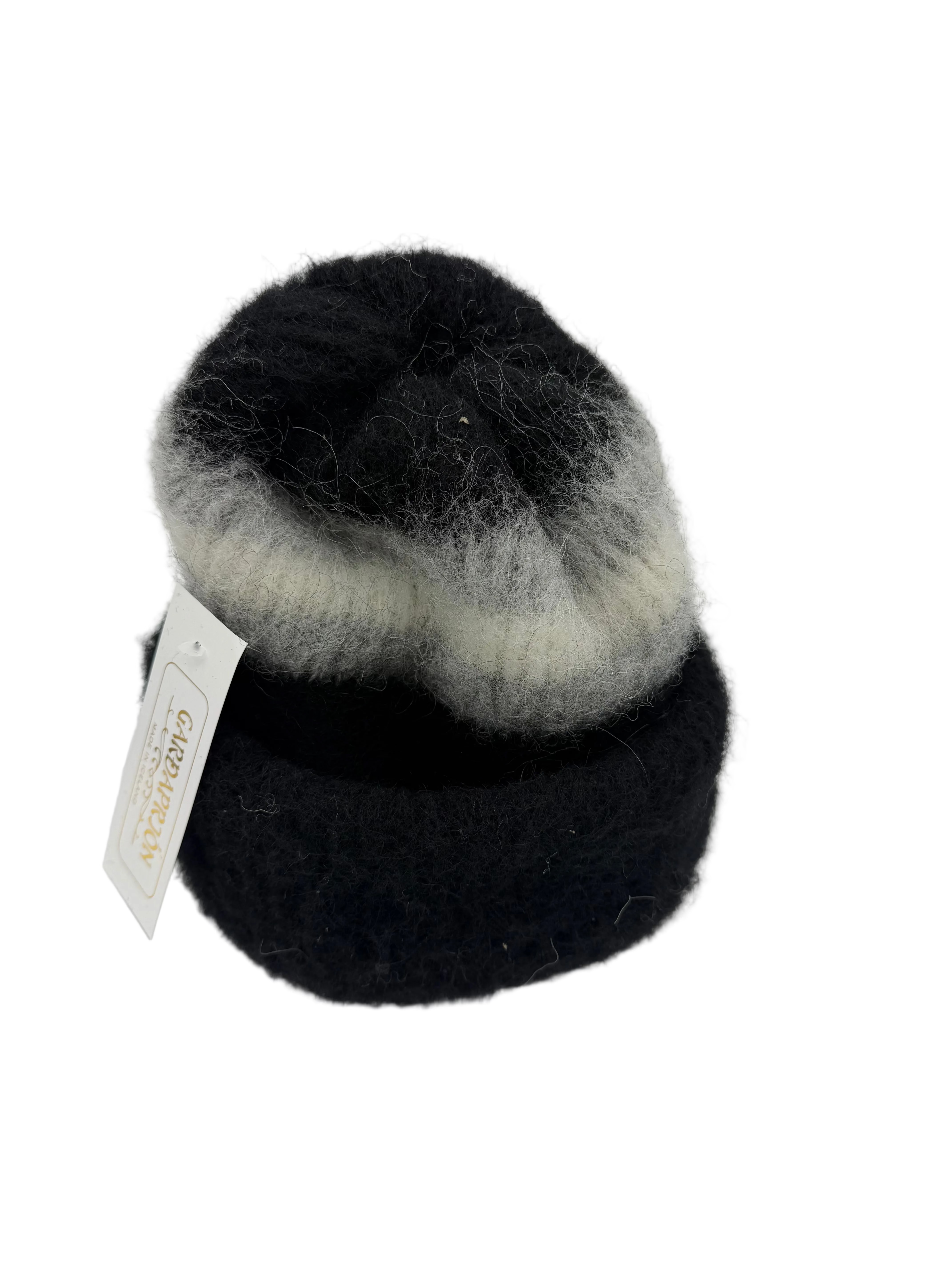 Brushed Charcoal Wool Hat- White and Grey stripes