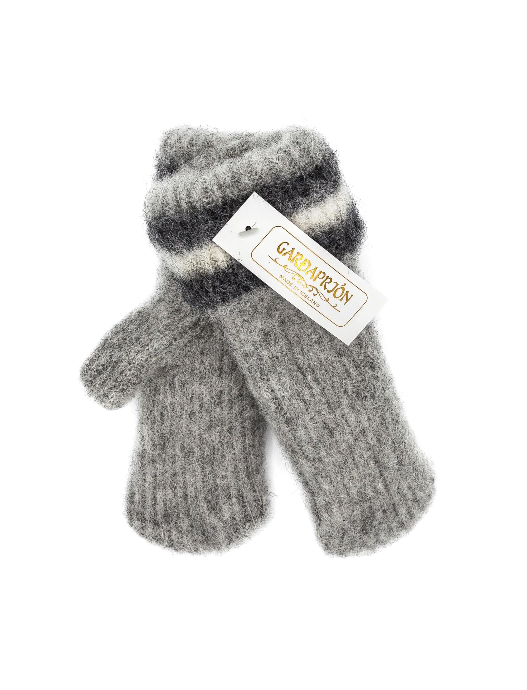 Brushed Icelandic Wool Mittens - Light Grey / White / Black - The Icelandic Store