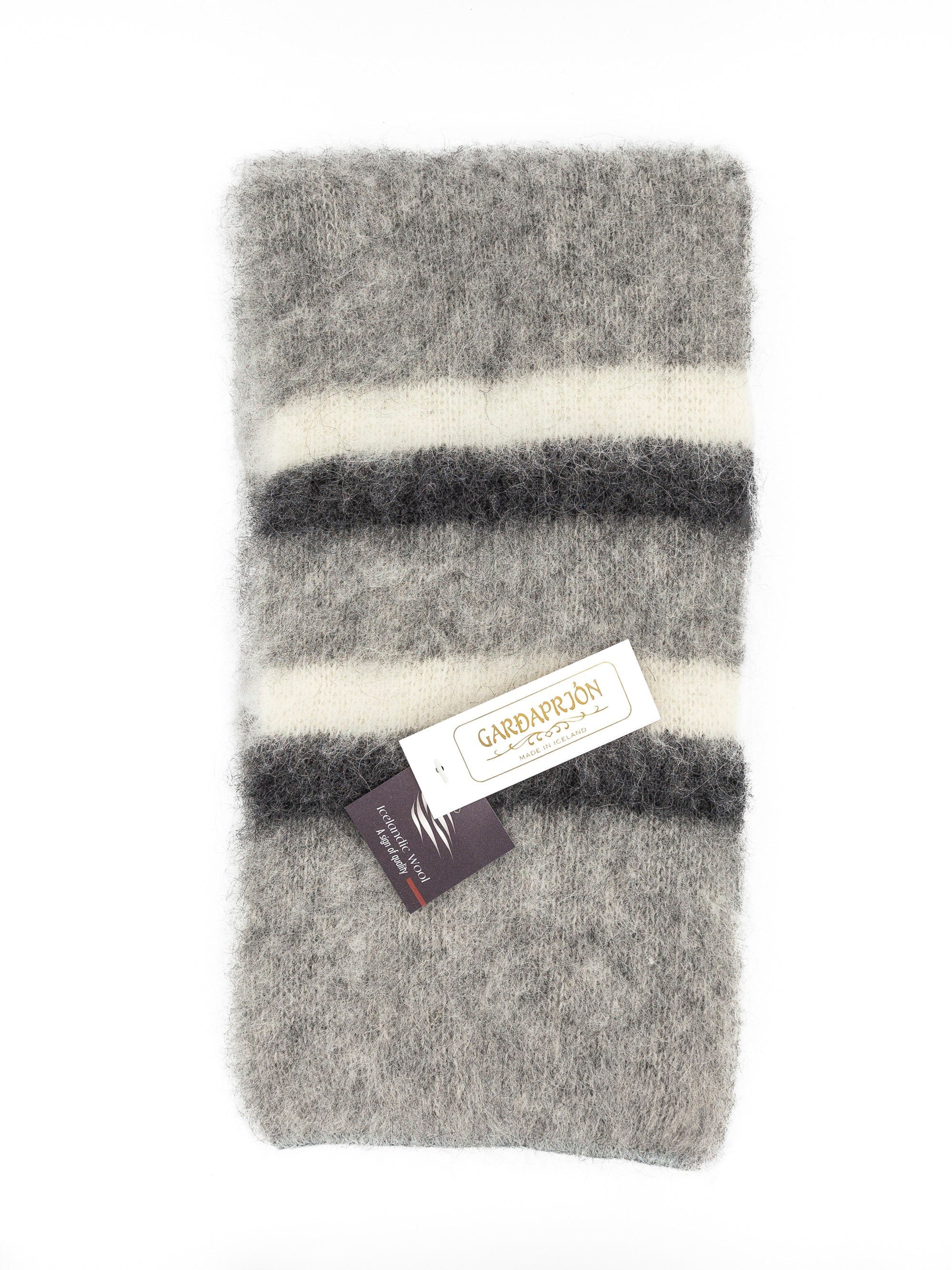 Brushed Icelandic Wool Scarf - Light Grey / White / Black - The Icelandic Store