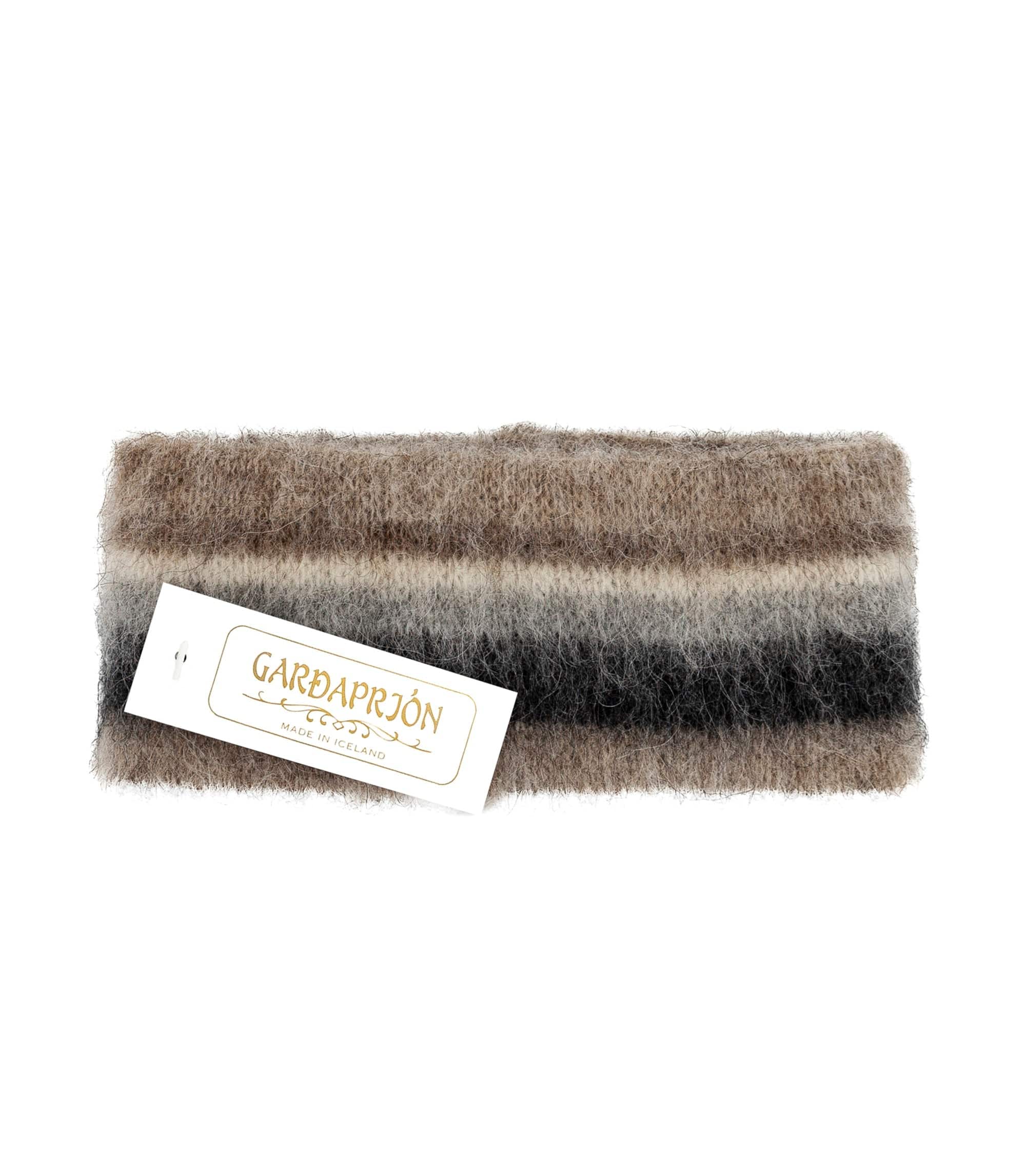 Brushed Wool Headband - Beige with grey, black and white pattern - The Icelandic Store