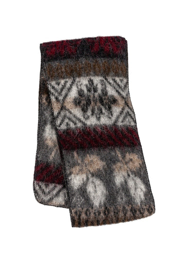 Brushed Black Wool Scarf with red and grey frost rose pattern