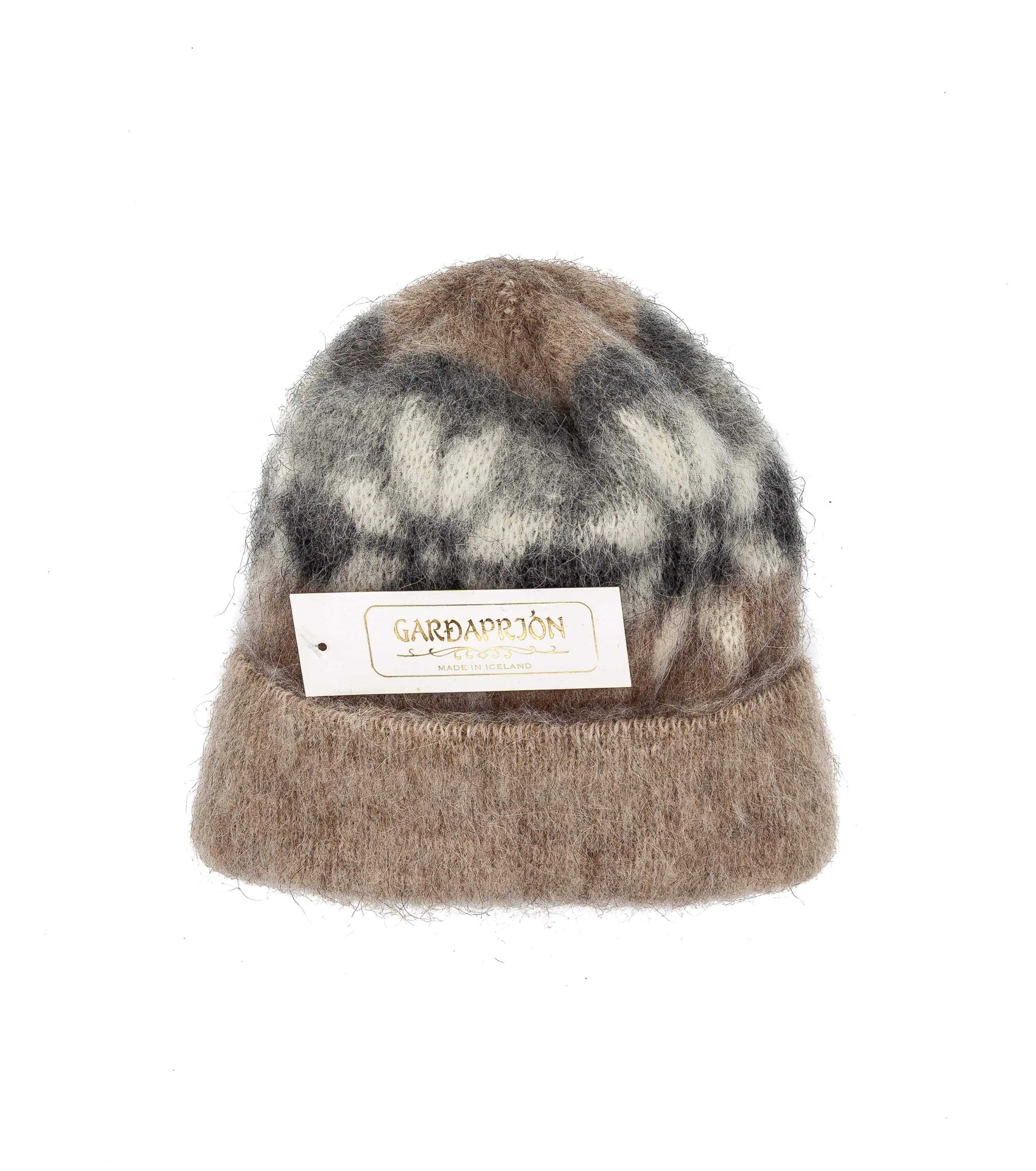 Brushed Wool Hat - 8-petalled rose pattern Beige / White / Grey - The Icelandic Store