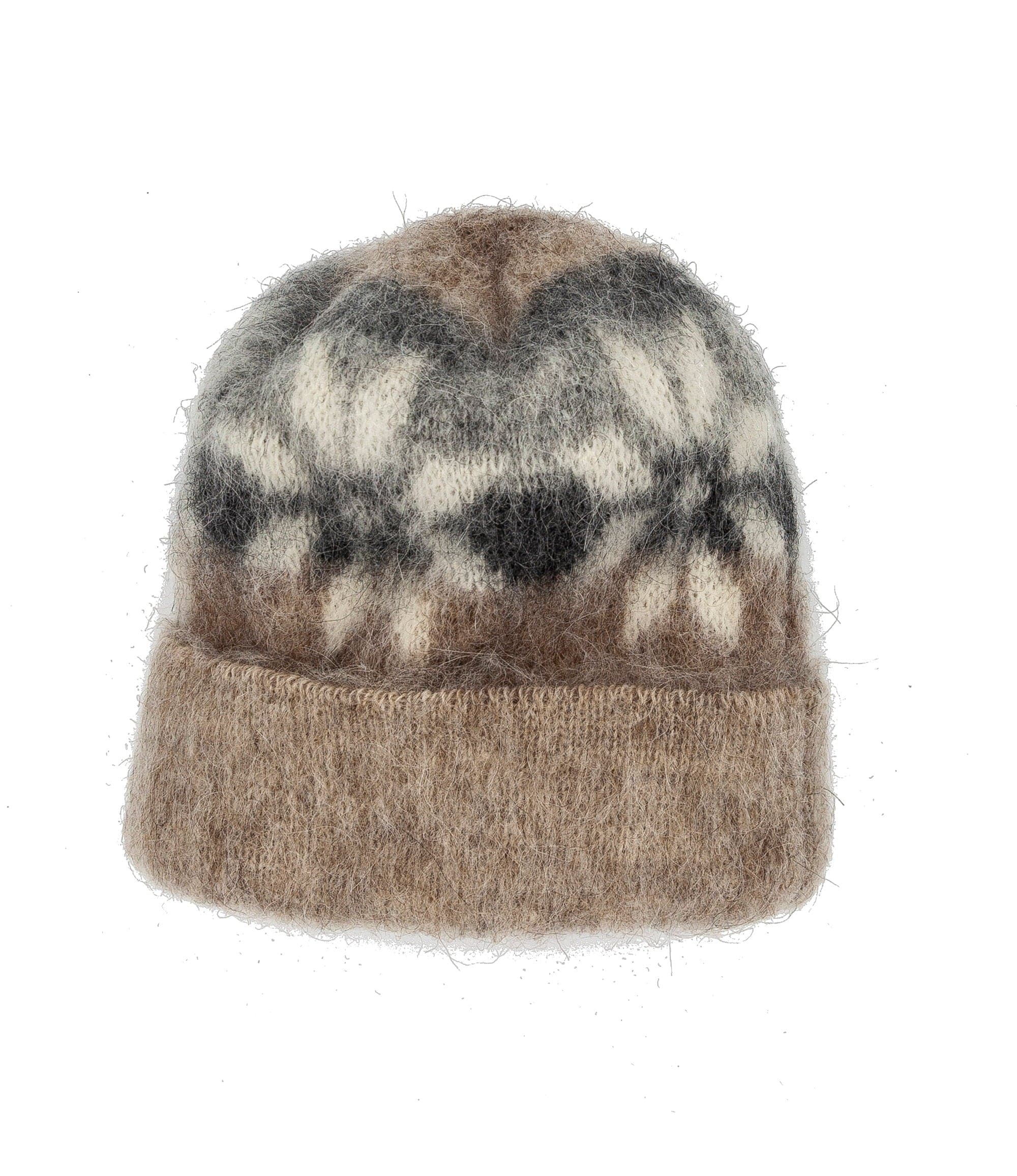 Brushed Wool Hat - 8-petalled rose pattern Beige / White / Grey - The Icelandic Store