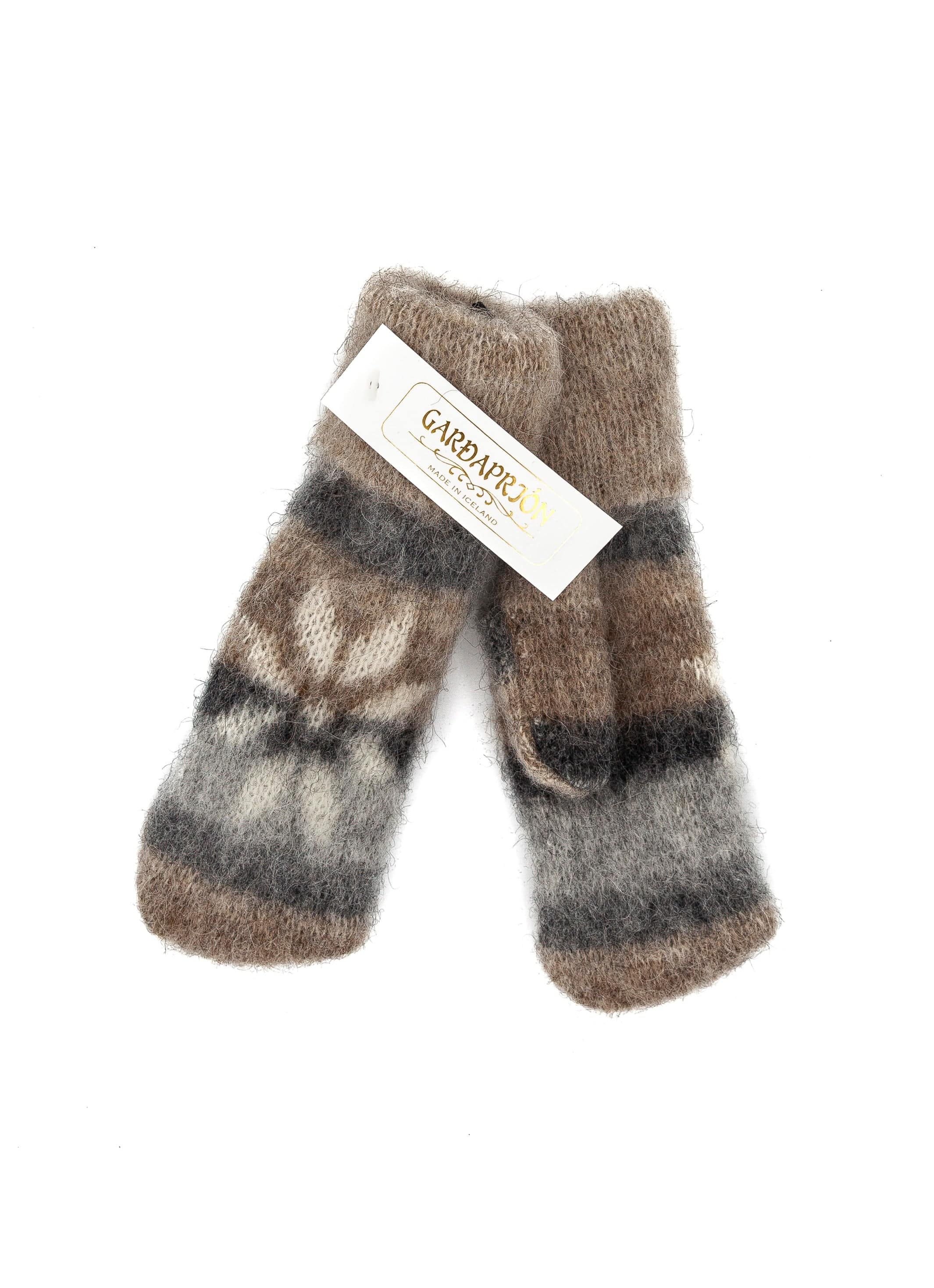 Brushed wool mittens 8-petalled rose pattern - White / Beige / Grey - The Icelandic Store