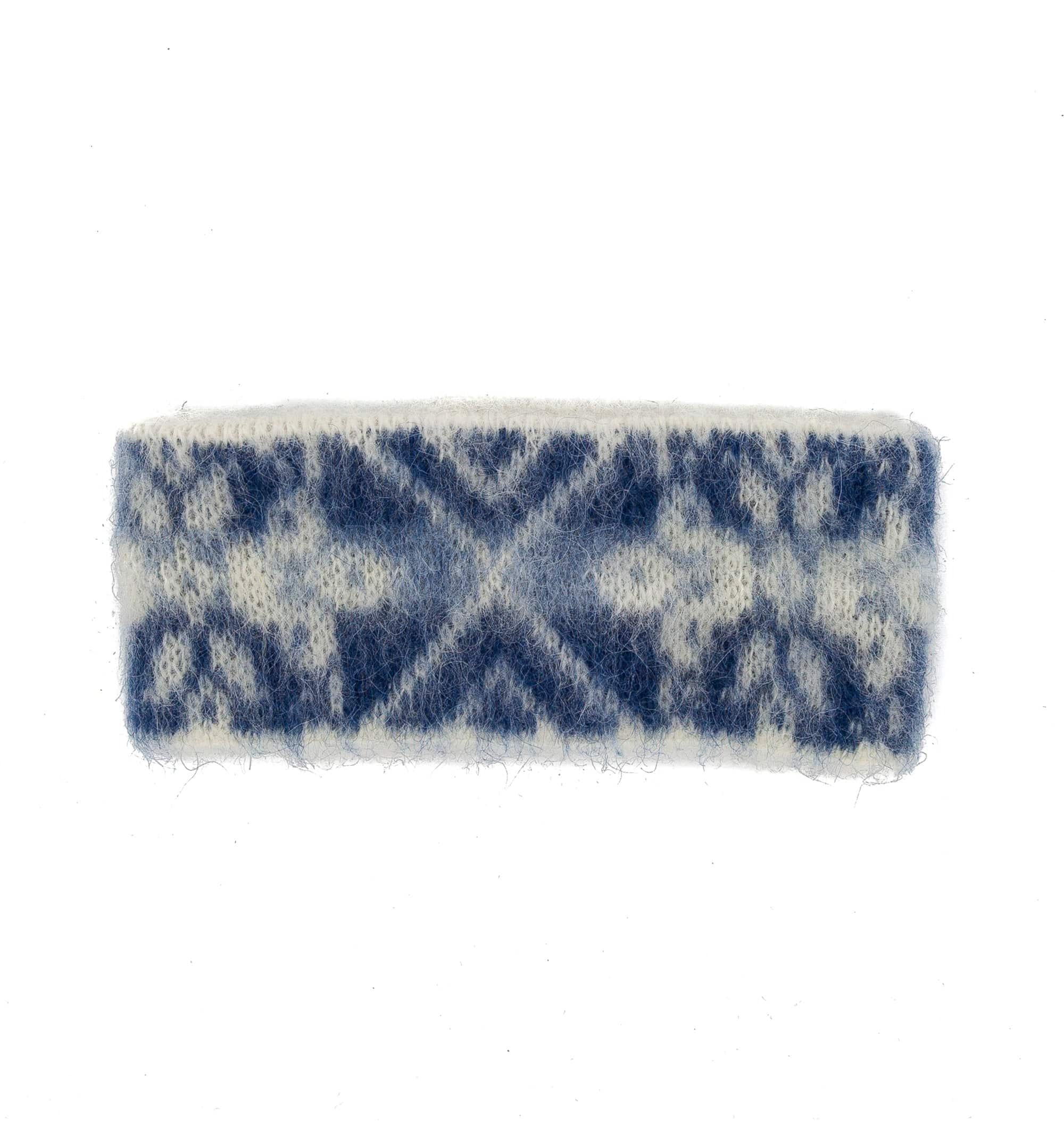 Brushed wool headband 8-petalled rose pattern - Blue and white - The Icelandic Store