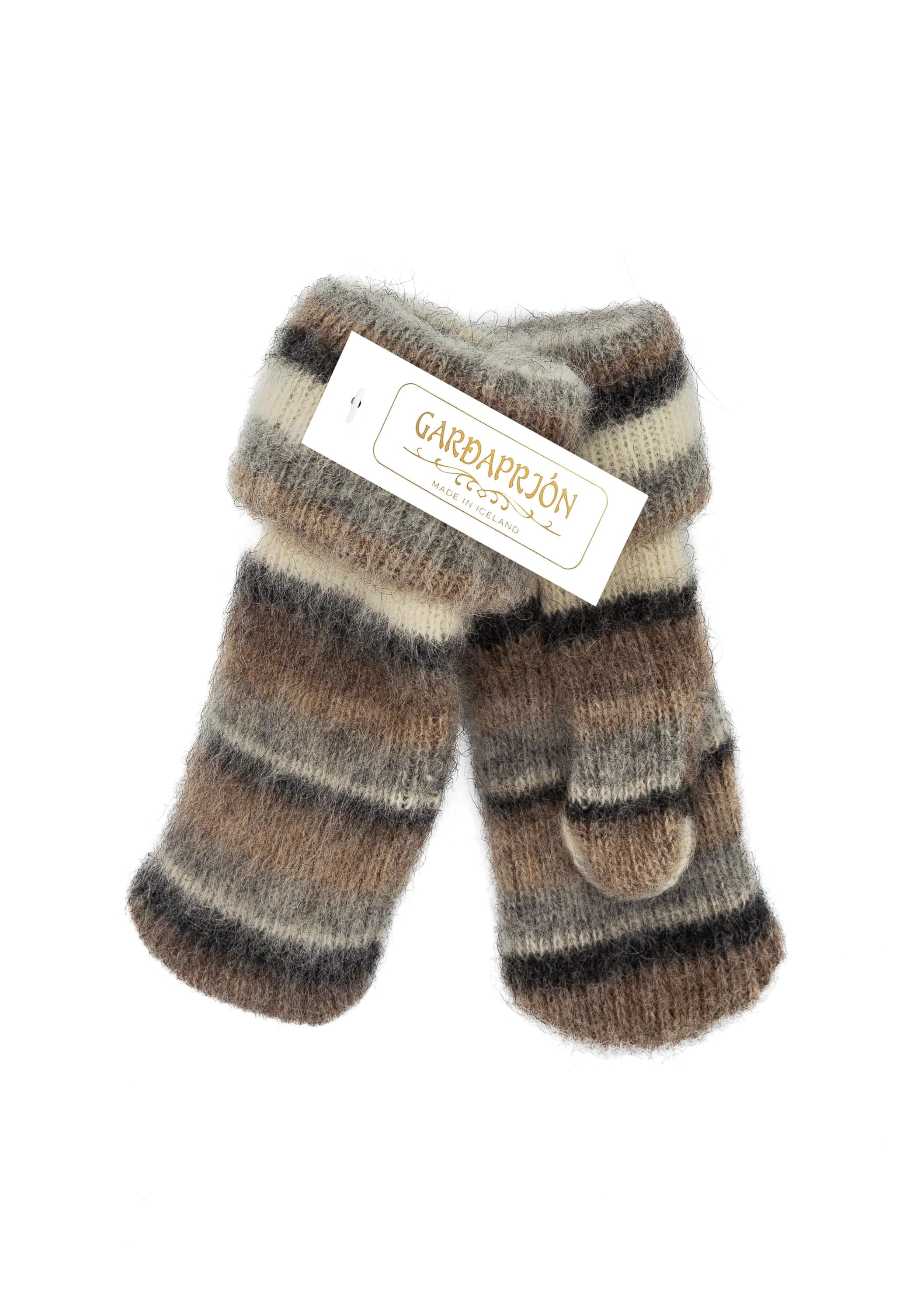 Brushed Beige wool mittens - White / Black / Grey - The Icelandic Store