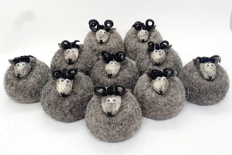 Icelandic Felted Wool Sheep Ornament - Dark Grey
