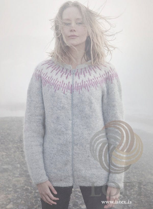 Þoka - Full zipp Grey Lettlopi Wool Cardigan - Knitting Kit - The Icelandic Store