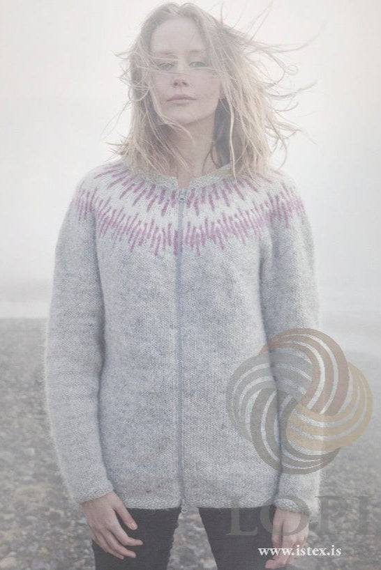 Þoka - Full zipp Grey Lettlopi Wool Cardigan - Knitting Kit - The Icelandic Store
