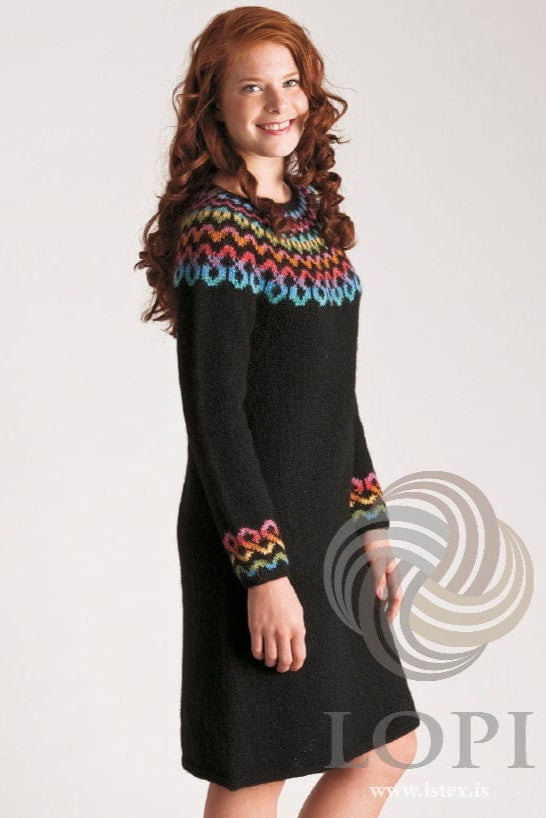 Chain Colorful Black sweater dress - Lettlopi Knitting Kit - The Icelandic Store